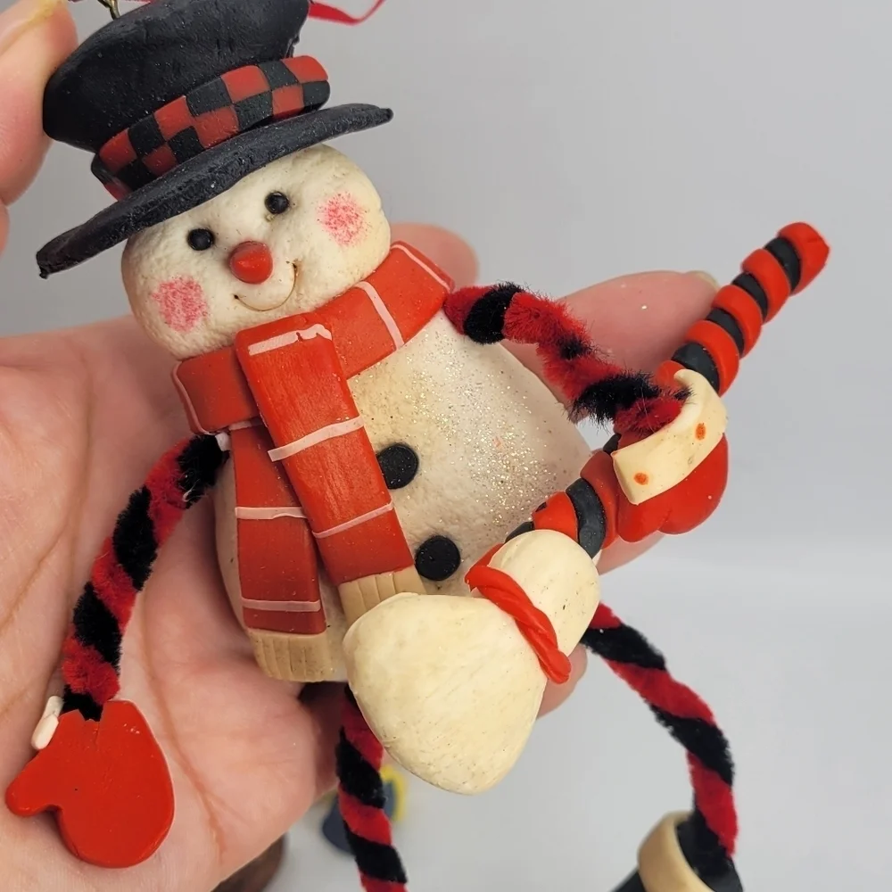 Christmas Tree Ornament Set of 4 Snowman Santa Legs Arms FLexiible Handpainted